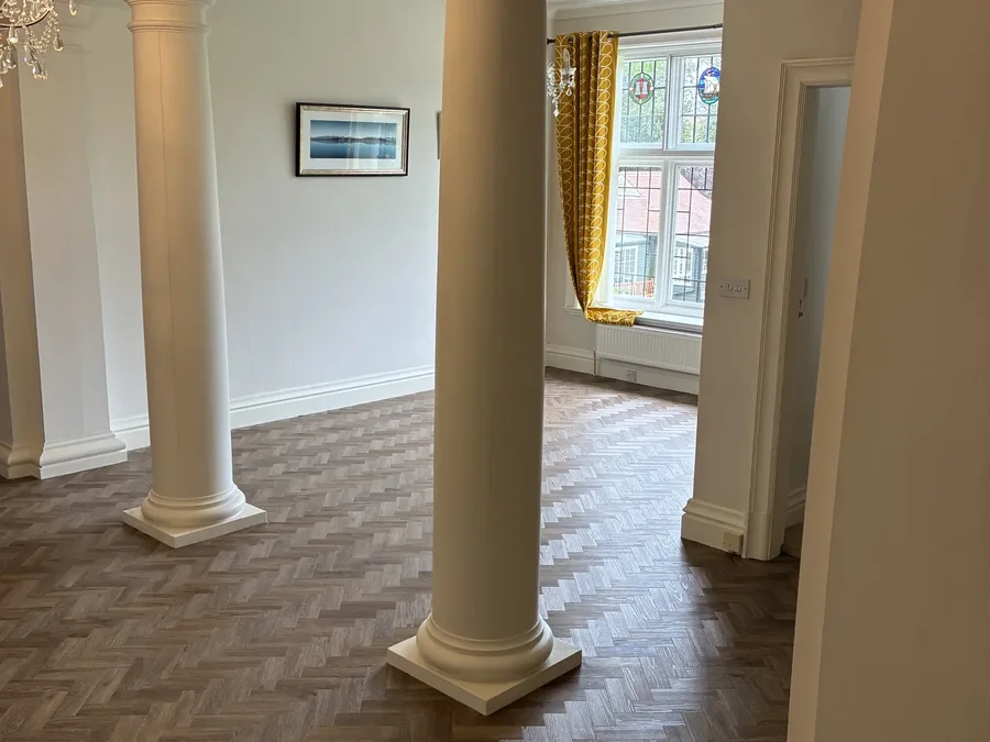 Parquet LVT herringbone in a grand hallway in North Yorkshire