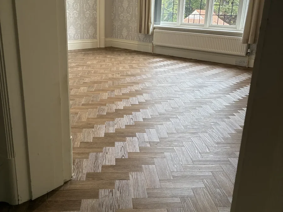 Parquet LVT herringbone in a bedroom in North Yorkshire