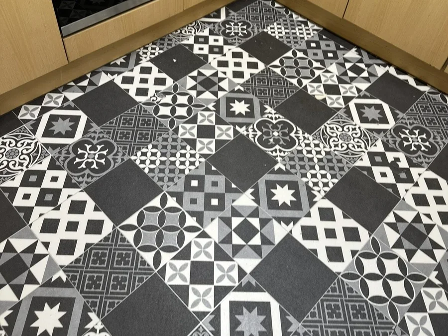 Black and white geometric-pattern vinyl flooring in Scarborough